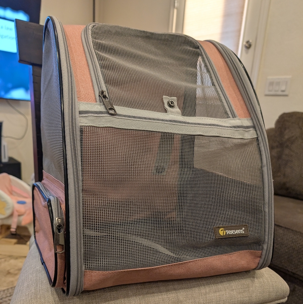 Texsens Pet Carrier Backpack - Pink and Gray